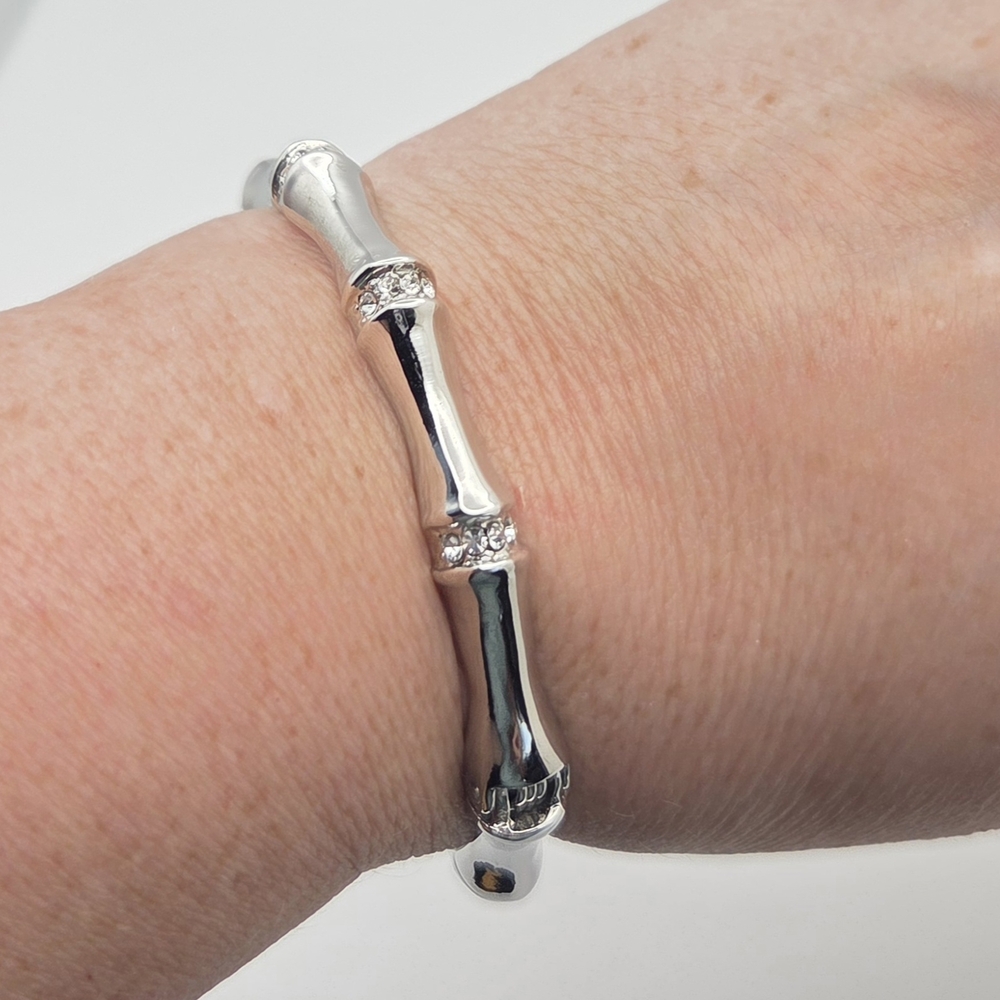 Vintage Silver Bamboo-Inspired Bracelet